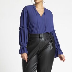 NWT ELOQUII Ruffle Detail Blouse With Ties In Royal Blue  Plus Size  18
